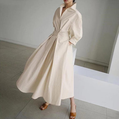 💕Einfarbiges Hemdkleid mit Revers aus Baumwolle für Damen