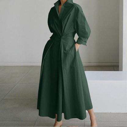 💕Einfarbiges Hemdkleid mit Revers aus Baumwolle für Damen