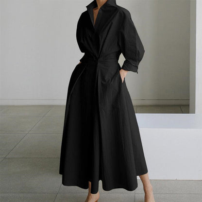 💕Einfarbiges Hemdkleid mit Revers aus Baumwolle für Damen