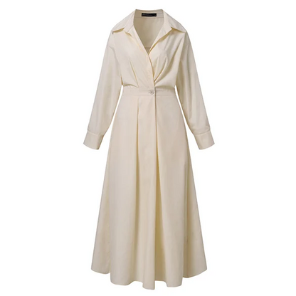 💕Einfarbiges Hemdkleid mit Revers aus Baumwolle für Damen