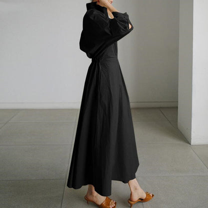💕Einfarbiges Hemdkleid mit Revers aus Baumwolle für Damen