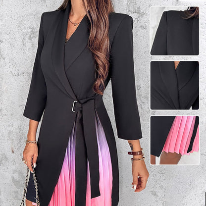👗💖Ombre Reverskragen Tailliertes Plissee Blazer Kleid