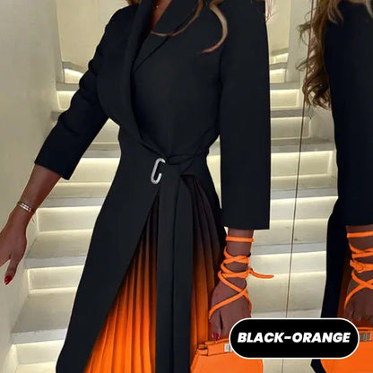 👗💖Ombre Reverskragen Tailliertes Plissee Blazer Kleid