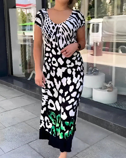 💖Limited Sale 50% OFF💖Lässiges bedrucktes kurzärmeliges Kleid