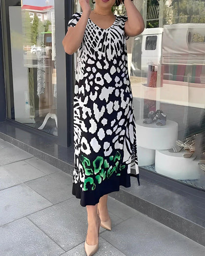 💖Limited Sale 50% OFF💖Lässiges bedrucktes kurzärmeliges Kleid