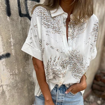 🌸NEUER SCHNÄPPCHEN🔥 Lässiges Button-Down-Shirt mit Print für Damen👗