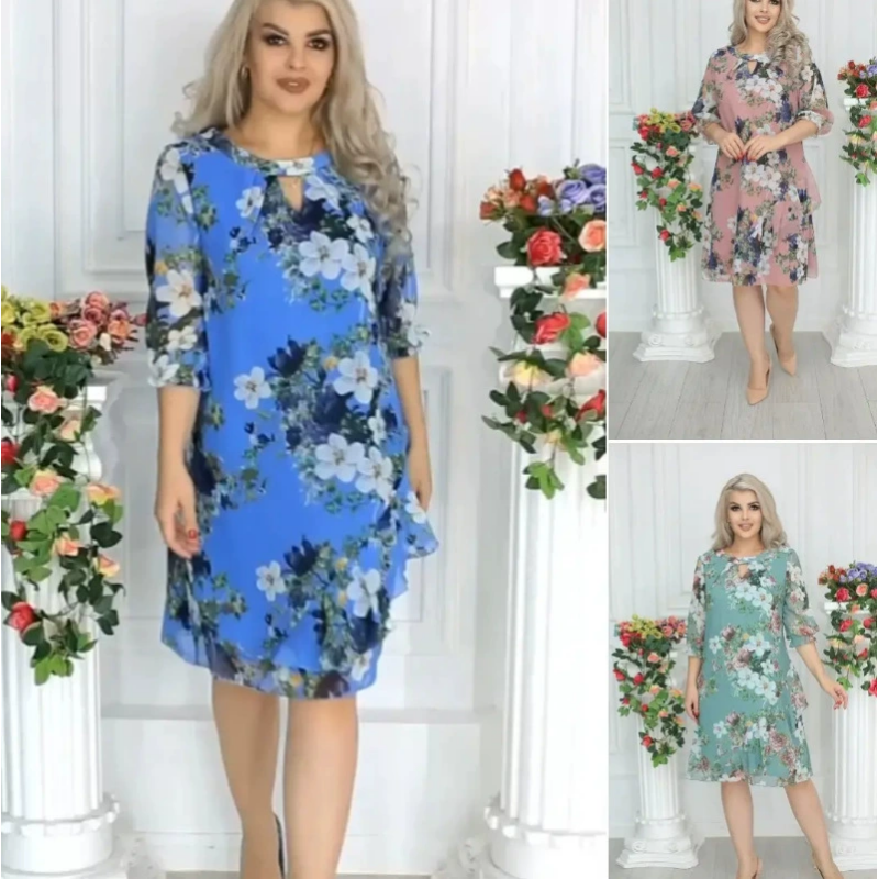 🔥Last Day Sale 50%👗💝Knielanges Kleid mit Blumenmuster für Damen