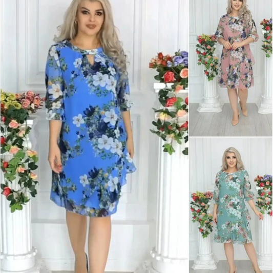 🔥Last Day Sale 50%👗💝Knielanges Kleid mit Blumenmuster für Damen