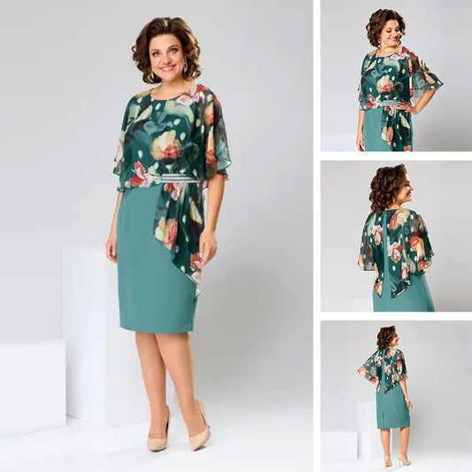 🌸Frühjahrsangebote🌸 Elegantes Blumenkleid mit Rundhalsausschnitt für Damen