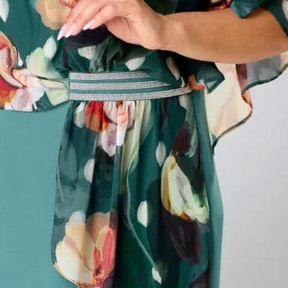 🌸Frühjahrsangebote🌸 Elegantes Blumenkleid mit Rundhalsausschnitt für Damen