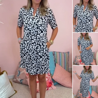 🌸Frühjahrsaktion🌸💖Lässiges, kurzärmliges, bedrucktes Kleid mit V-Ausschnitt für Damen