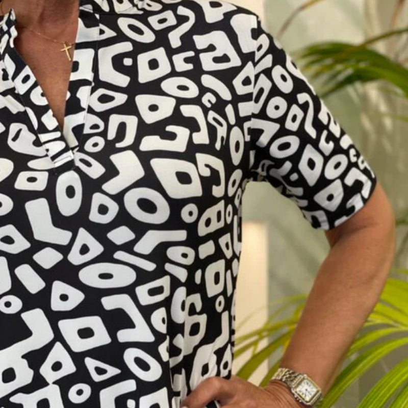 🌸Frühjahrsaktion🌸💖Lässiges, kurzärmliges, bedrucktes Kleid mit V-Ausschnitt für Damen