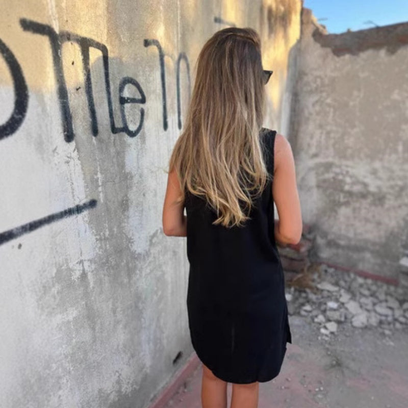 💖Limited Sale 50% OFF💖👗Damen ärmelloses Kleid mit V-Ausschnitt und Knopfleiste