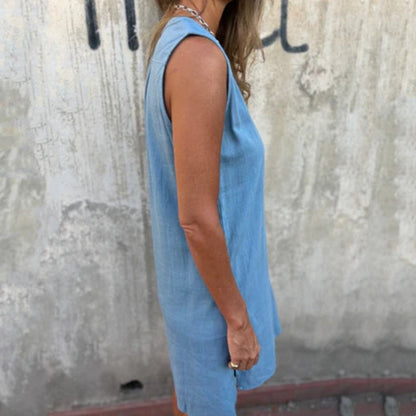 💖Limited Sale 50% OFF💖👗Damen ärmelloses Kleid mit V-Ausschnitt und Knopfleiste