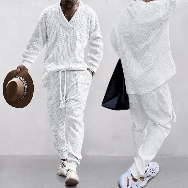💥Heute angekommen – 50%💥 2-teiliges Herren-Set aus Baggy-Sweatshirt mit V-Ausschnitt und Jogginghose
