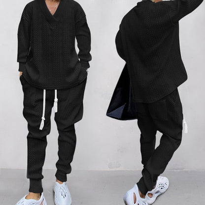 💥Heute angekommen – 50%💥 2-teiliges Herren-Set aus Baggy-Sweatshirt mit V-Ausschnitt und Jogginghose