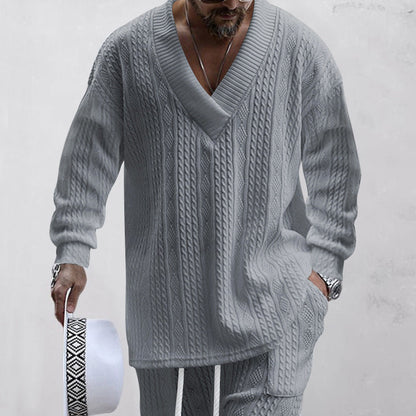 💥Heute angekommen – 50%💥 2-teiliges Herren-Set aus Baggy-Sweatshirt mit V-Ausschnitt und Jogginghose