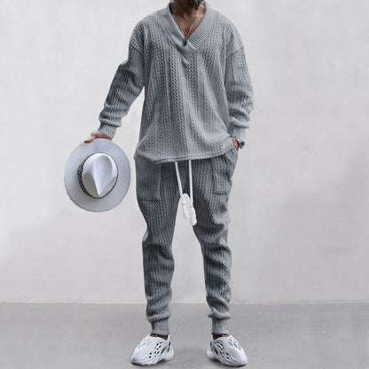 💥Heute angekommen – 50%💥 2-teiliges Herren-Set aus Baggy-Sweatshirt mit V-Ausschnitt und Jogginghose