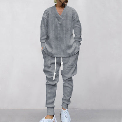 💥Heute angekommen – 50%💥 2-teiliges Herren-Set aus Baggy-Sweatshirt mit V-Ausschnitt und Jogginghose