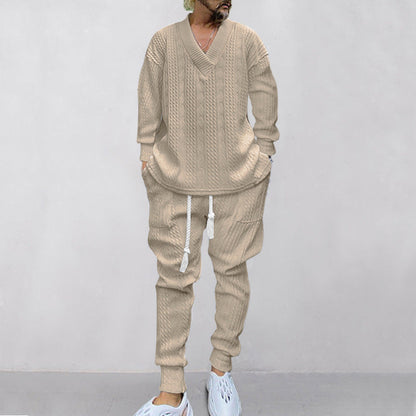 💥Heute angekommen – 50%💥 2-teiliges Herren-Set aus Baggy-Sweatshirt mit V-Ausschnitt und Jogginghose