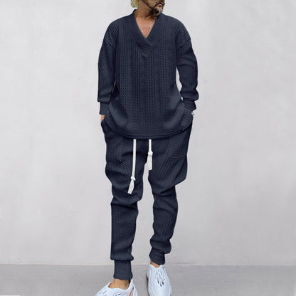 💥Heute angekommen – 50%💥 2-teiliges Herren-Set aus Baggy-Sweatshirt mit V-Ausschnitt und Jogginghose