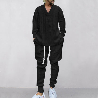 💥Heute angekommen – 50%💥 2-teiliges Herren-Set aus Baggy-Sweatshirt mit V-Ausschnitt und Jogginghose