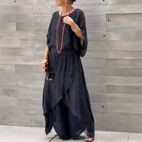 🌹Frühjahrsverkauf 50% RABATT🌹👗2-teiliges Set aus Chiffon mit lockerem Oberteil und weiten Schlitzhosen