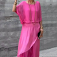 🌹Frühjahrsverkauf 50% RABATT🌹👗2-teiliges Set aus Chiffon mit lockerem Oberteil und weiten Schlitzhosen