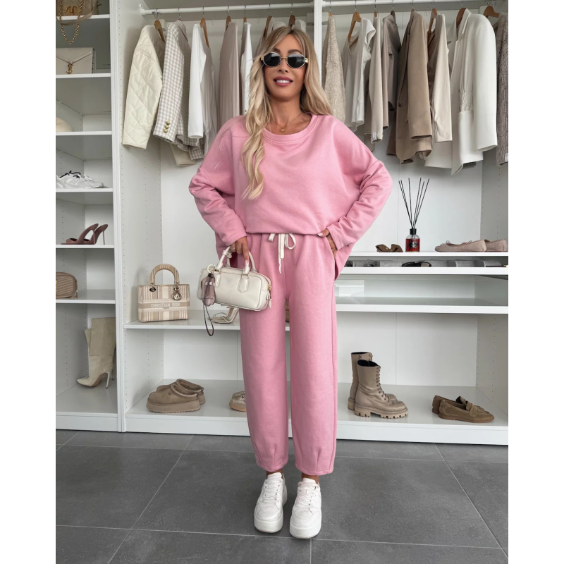✨ 2025 Der große Frühjahrsausverkauf 🧥Top mit Rundhalsausschnitt und weite einfarbige Hose 2-PCS👖