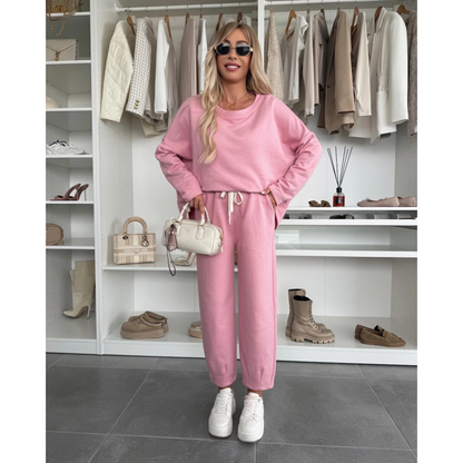 ✨ 2025 Der große Frühjahrsausverkauf 🧥Top mit Rundhalsausschnitt und weite einfarbige Hose 2-PCS👖