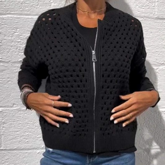 🍃Lässige Strickjacke mit Reißverschluss für Damen mit Hohldesign