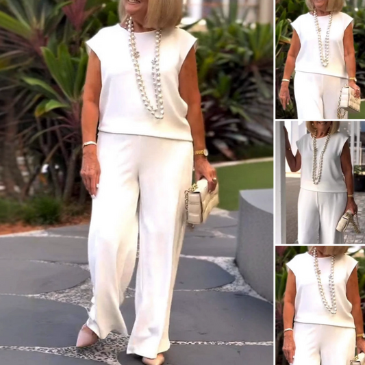 🌸2025 brandneues Design🌸👗Ärmelloses Oberteil und Hose mit Rundhalsausschnitt für Damen