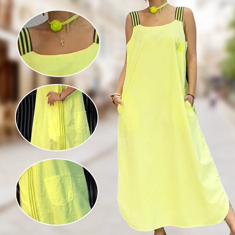 🌸Frühjahrsangebote💐💃 Breites Träger-Maxikleid mit Taschen