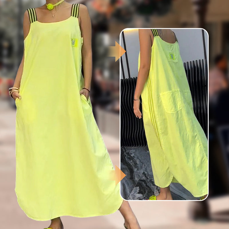 🌸Frühjahrsangebote💐💃 Breites Träger-Maxikleid mit Taschen