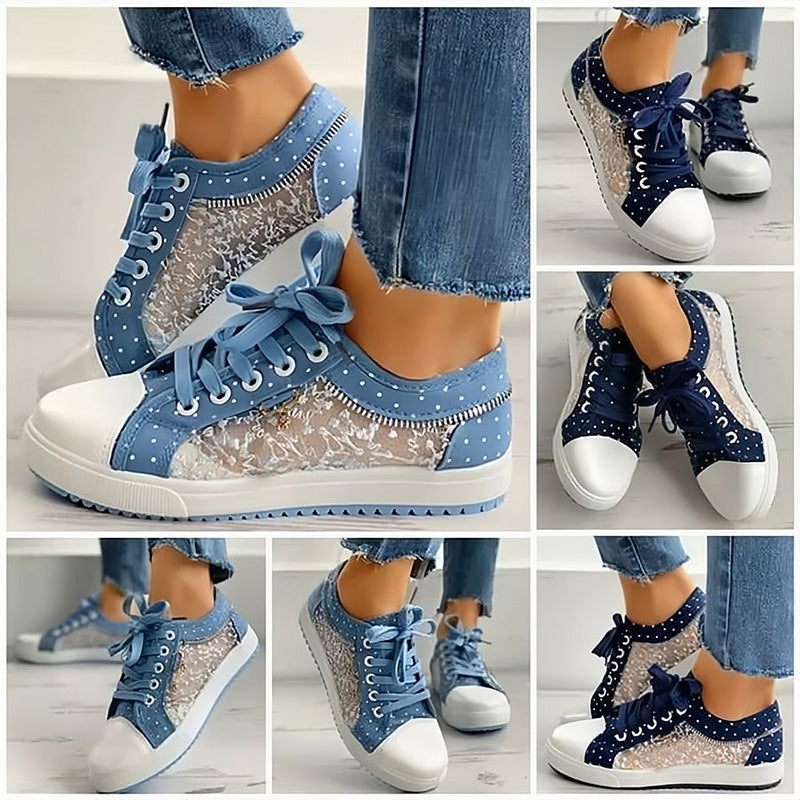 👟2025 Neues Design🙋‍♀️✨Damen Casual Flat Runde Zehe Lace Up Low Top Schuhe