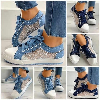 👟2025 Neues Design🙋‍♀️✨Damen Casual Flat Runde Zehe Lace Up Low Top Schuhe