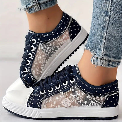 👟2025 Neues Design🙋‍♀️✨Damen Casual Flat Runde Zehe Lace Up Low Top Schuhe