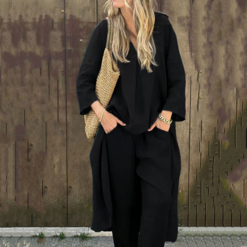 🌞👚2-teiliges Sommer-Set mit lockerem Schnitt und V-Ausschnitt und Tasche für Damen🌸