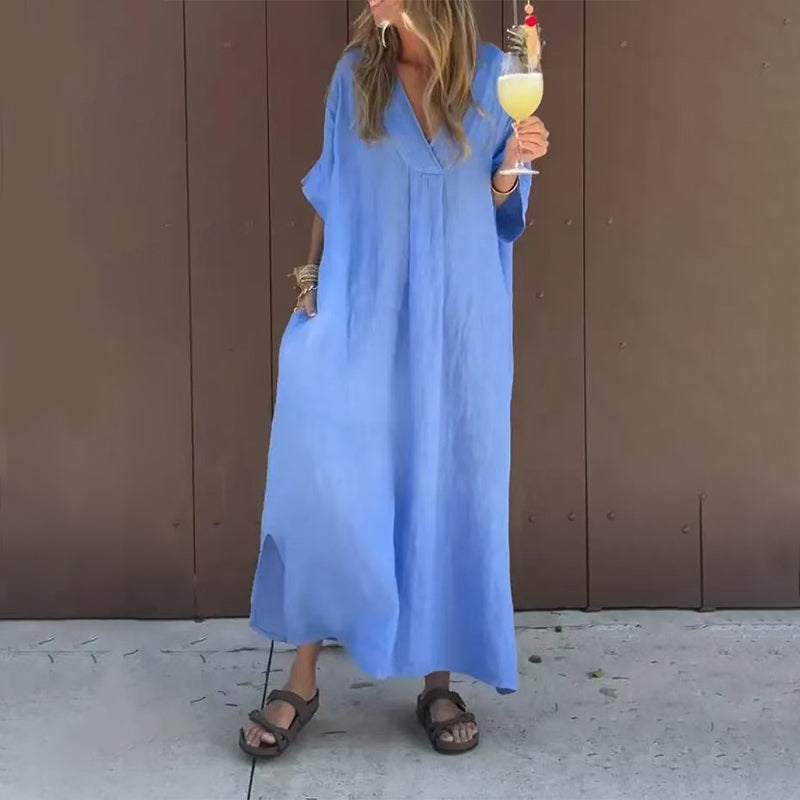 🔥Lässiges Kleid mit fließendem V-Ausschnitt für Frauen🥰🌸Spannende Auswahlmöglichkeiten