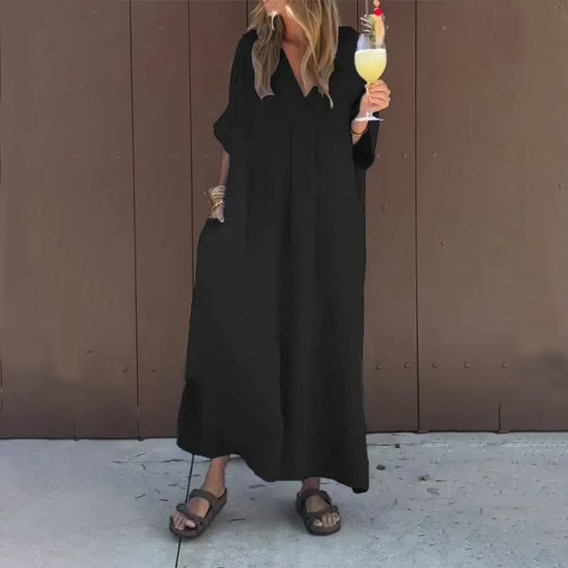 🔥Lässiges Kleid mit fließendem V-Ausschnitt für Frauen🥰🌸Spannende Auswahlmöglichkeiten