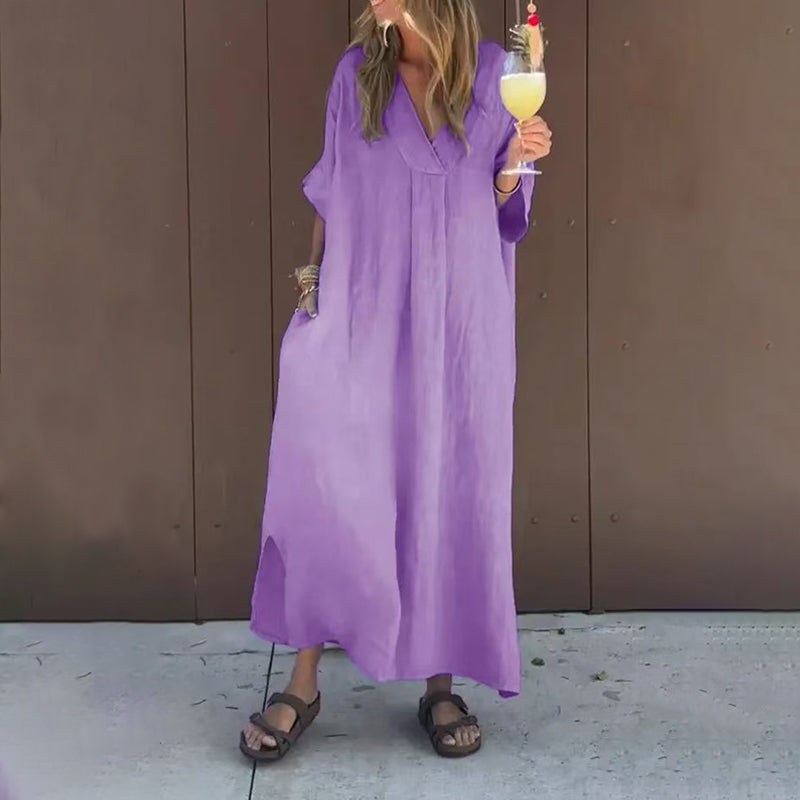 🔥Lässiges Kleid mit fließendem V-Ausschnitt für Frauen🥰🌸Spannende Auswahlmöglichkeiten