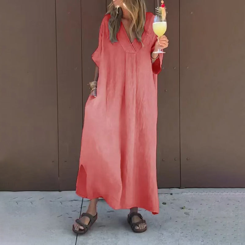 🔥Lässiges Kleid mit fließendem V-Ausschnitt für Frauen🥰🌸Spannende Auswahlmöglichkeiten