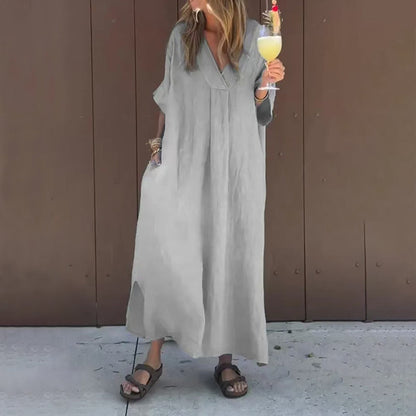 🔥Lässiges Kleid mit fließendem V-Ausschnitt für Frauen🥰🌸Spannende Auswahlmöglichkeiten
