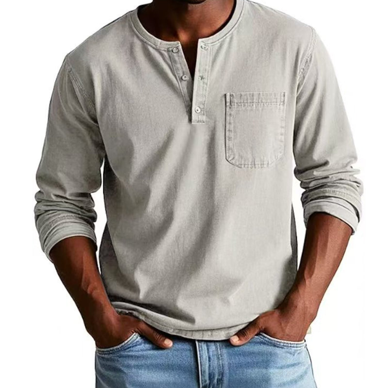 🌴☀️Herrenmode Vintage Distressed Pocket Langarmhemd