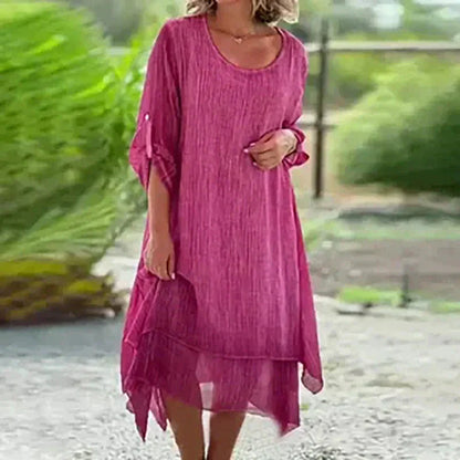 ⏳Begrenzte Zeit 50% Rabatt💥💕Elegantes, einfarbiges, lockeres Damenkleid mit Rundhalsausschnitt