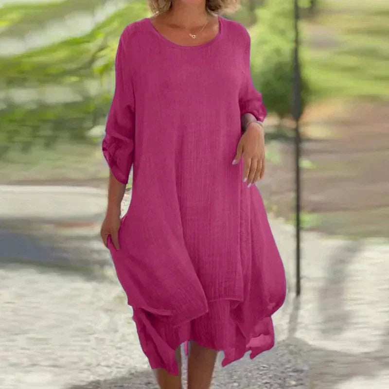 ⏳Begrenzte Zeit 50% Rabatt💥💕Elegantes, einfarbiges, lockeres Damenkleid mit Rundhalsausschnitt