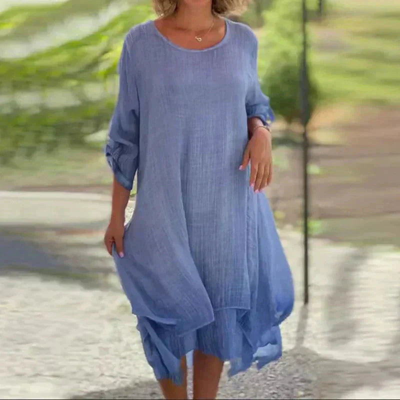 ⏳Begrenzte Zeit 50% Rabatt💥💕Elegantes, einfarbiges, lockeres Damenkleid mit Rundhalsausschnitt