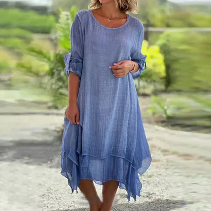 ⏳Begrenzte Zeit 50% Rabatt💥💕Elegantes, einfarbiges, lockeres Damenkleid mit Rundhalsausschnitt