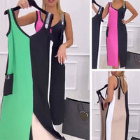 💃50 % Rabatt 🥰Ärmelloses Strickkleid mit V-Ausschnitt und Farbblock🌸