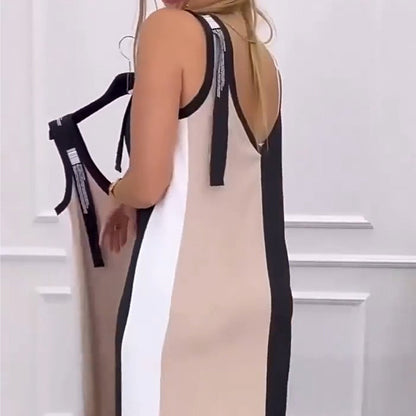 💃50 % Rabatt 🥰Ärmelloses Strickkleid mit V-Ausschnitt und Farbblock🌸